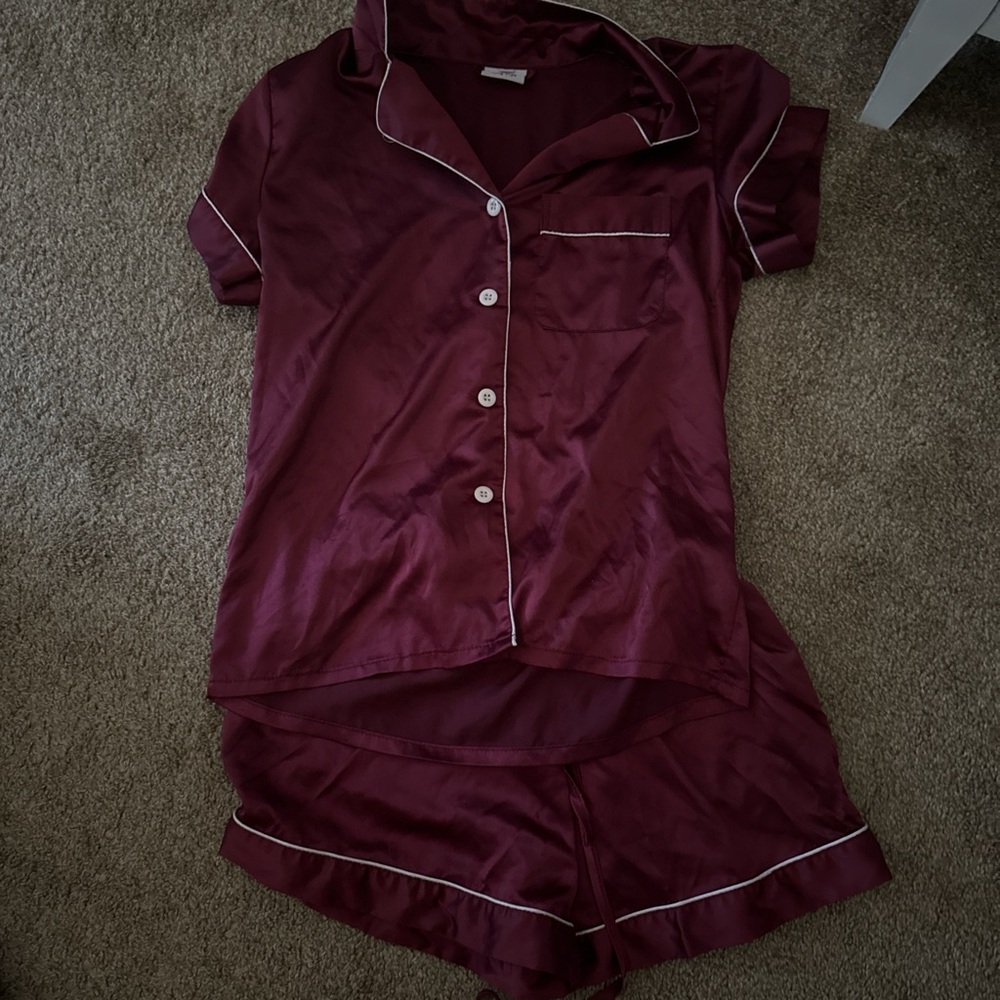 Burgundy Satin Pajama Set